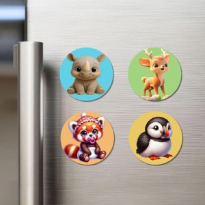 Rhino, Deer, Red Panda, and Puffin. Fridge Magnets 4 Piece Set | 3 Inch Round Wall Fridge Decor (F22873) Rhino, Deer, Red Panda, and Puffin. Fridge Magnets 4 Piece Set | 3 Inch Round Wall Fridge Decor (F22873)