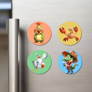 Chicken, Crab, Seagull, and Crocodile. Fridge Magnets 4 Piece Set | 3 Inch Round Wall Fridge Decor (F23040) Chicken, Crab, Seagull, and Crocodile. Fridge Magnets 4 Piece Set | 3 Inch Round Wall Fridge Decor (F23040)
