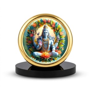 Car Desk/Table Top Lord Shiva Metal Golden Photo Stand 2x2 Inches, Compact & Stylish Spiritual Display for Car, Home & Office (Pack of 1) (F18780)