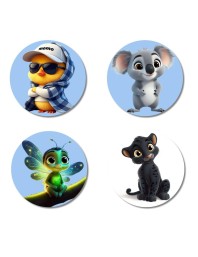 Duckling, Koala, Firefly, Panther Cub Fridge Magnets 4 Piece Set | 3 Inch Round Wall Fridge Decor (F23161)