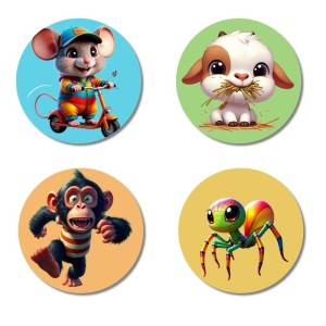 Mouse, Cow, Chimpanzee, and Spider. Fridge Magnets 4 Piece Set | 3 Inch Round Wall Fridge Decor (F22935) Mouse, Cow, Chimpanzee, and Spider. Fridge Magnets 4 Piece Set | 3 Inch Round Wall Fridge Decor (F22935)