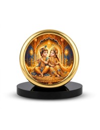 Car Desk/Table Top Radha Krishna Metal Golden Photo Stand 2x2 Inches, Compact & Stylish Spiritual Display for Car, Home & Office (Pack of 1) (F18885)