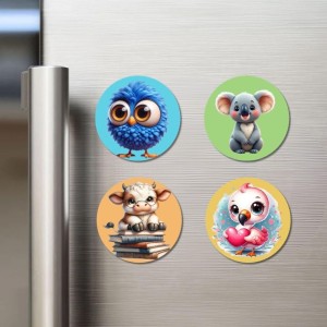 Sparrow, Koala, Cow, and Owl. Fridge Magnets 4 Piece Set | 3 Inch Round Wall Fridge Decor (F22909) Sparrow, Koala, Cow, and Owl. Fridge Magnets 4 Piece Set | 3 Inch Round Wall Fridge Decor (F22909)