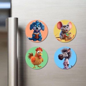 Dog, Mouse, Chicken, and Zebra. Fridge Magnets 4 Piece Set | 3 Inch Round Wall Fridge Decor (F22977) Dog, Mouse, Chicken, and Zebra. Fridge Magnets 4 Piece Set | 3 Inch Round Wall Fridge Decor (F22977)