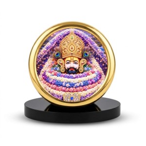 Car Desk/Table Top Khatu Shyam Metal Golden Photo Stand 2x2 Inches, Compact & Stylish Spiritual Display for Car, Home & Office (Pack of 1) (F18804)