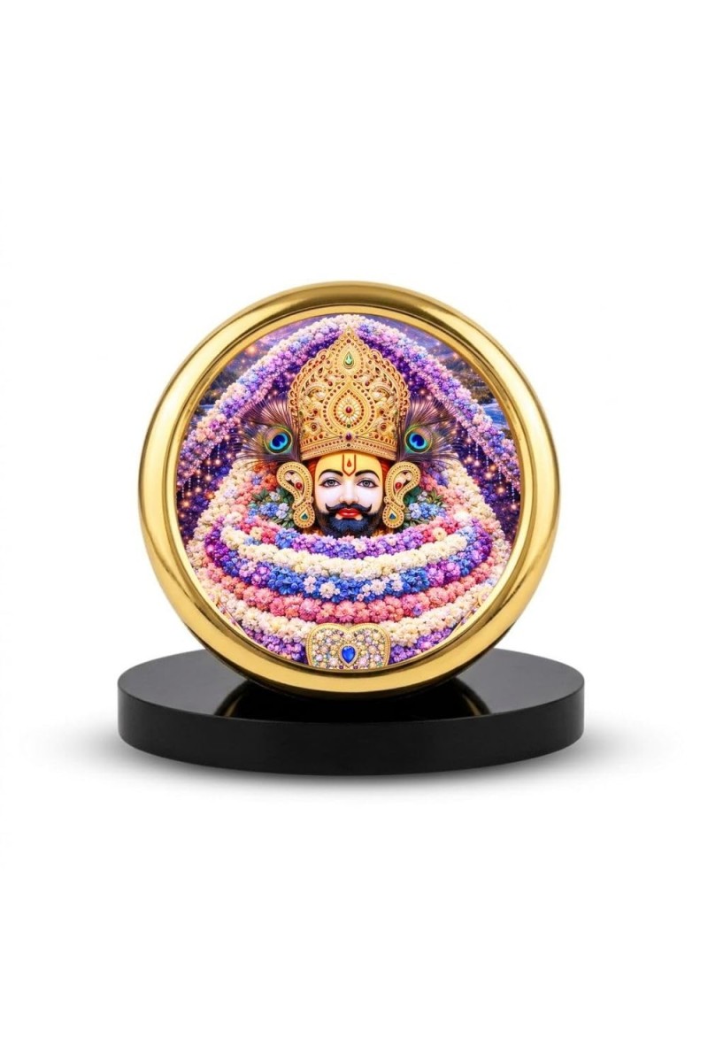 Car Desk/Table Top Khatu Shyam Metal Golden Photo Stand 2x2 Inches, Compact & Stylish Spiritual Display for Car, Home & Office (Pack of 1) (F18804)