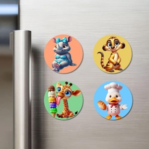 Rhino, Meerkat, Giraffe, and Duck. Fridge Magnets 4 Piece Set | 3 Inch Round Wall Fridge Decor (F22955) Rhino, Meerkat, Giraffe, and Duck. Fridge Magnets 4 Piece Set | 3 Inch Round Wall Fridge Decor (F22955)