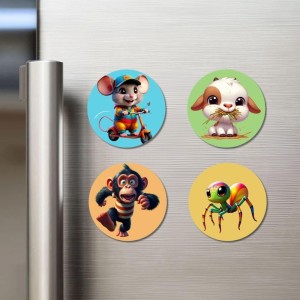 Mouse, Cow, Chimpanzee, and Spider. Fridge Magnets 4 Piece Set | 3 Inch Round Wall Fridge Decor (F22935) Mouse, Cow, Chimpanzee, and Spider. Fridge Magnets 4 Piece Set | 3 Inch Round Wall Fridge Decor (F22935)