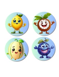 Lemon, Coconut, Musk Melon, Blueberry Fridge Magnets 4 Piece Set | 3 Inch Round Wall Fridge Decor (F23271)