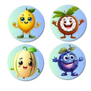 Lemon, Coconut, Musk Melon, Blueberry Fridge Magnets 4 Piece Set | 3 Inch Round Wall Fridge Decor (F23271) Lemon, Coconut, Musk Melon, Blueberry Fridge Magnets 4 Piece Set | 3 Inch Round Wall Fridge Decor (F23271)