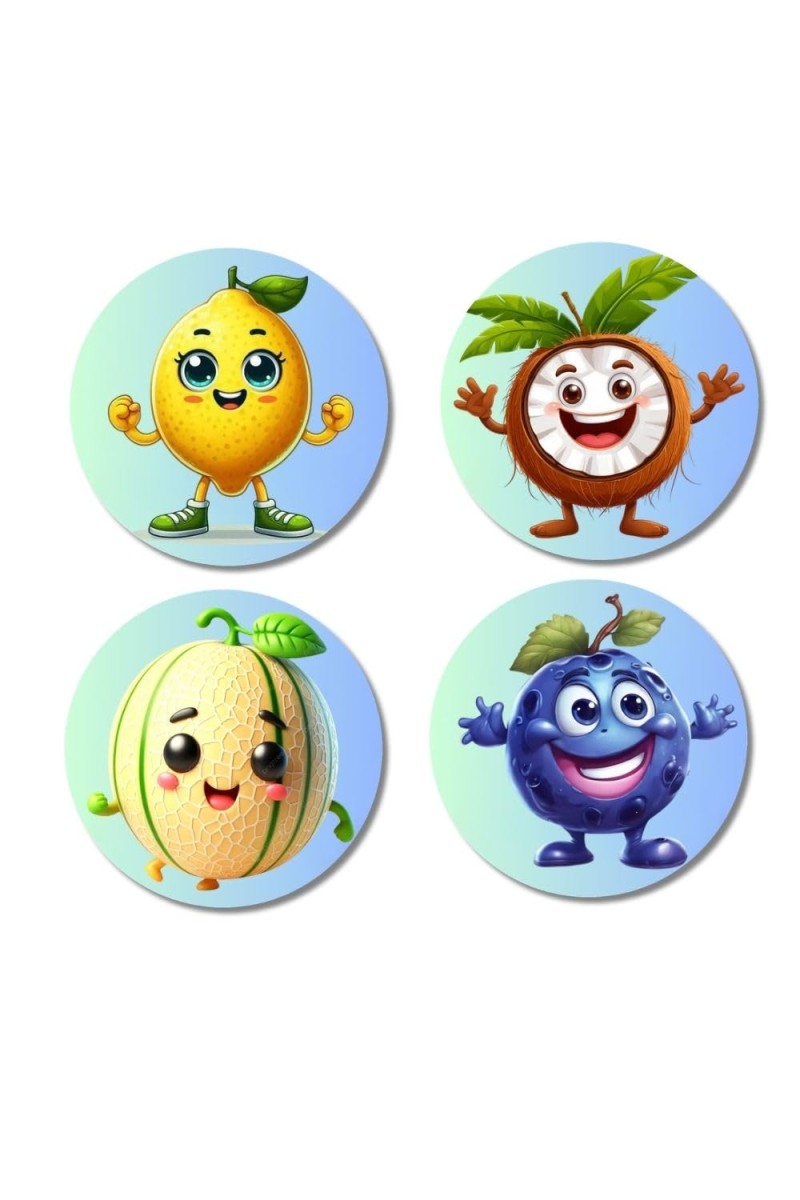 Lemon, Coconut, Musk Melon, Blueberry Fridge Magnets 4 Piece Set | 3 Inch Round Wall Fridge Decor (F23271)