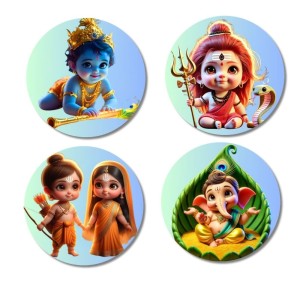 Kartikeya, Shiva, Krishna, Rama, Sita, and Ganesha. Fridge Magnets 4 Piece Set | 3 Inch Round Wall Fridge Decor (F22771) Kartikeya, Shiva, Krishna, Rama, Sita, and Ganesha. Fridge Magnets 4 Piece Set | 3 Inch Round Wall Fridge Decor (F22771)