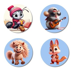 Ant, Pony, Dragon, and Rabbit. Fridge Magnets 4 Piece Set | 3 Inch Round Wall Fridge Decor (F23105) Ant, Pony, Dragon, and Rabbit. Fridge Magnets 4 Piece Set | 3 Inch Round Wall Fridge Decor (F23105)