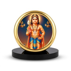 Car Desk/Table Top Lord Karthikeya Metal Golden Photo Stand 2x2 Inches, Compact & Stylish Spiritual Display for Car, Home & Office (Pack of 1) (F18793)