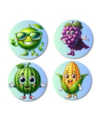 Lime, Grapes, Watermelon, Corn Fridge Magnets 4 Piece Set | 3 Inch Round Wall Fridge Decor (F23274)