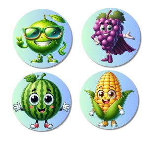Lime, Grapes, Watermelon, Corn Fridge Magnets 4 Piece Set | 3 Inch Round Wall Fridge Decor (F23274)