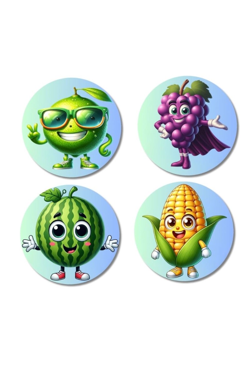 Lime, Grapes, Watermelon, Corn Fridge Magnets 4 Piece Set | 3 Inch Round Wall Fridge Decor (F23274)