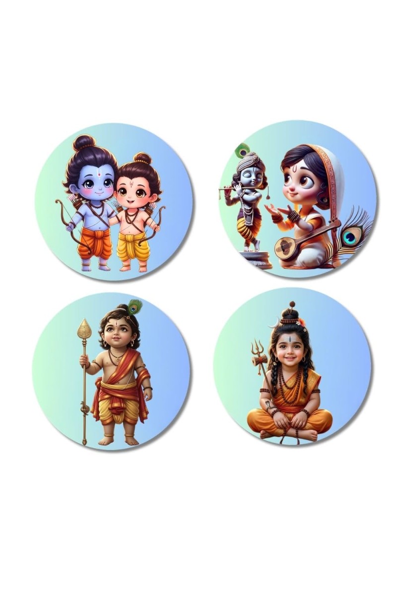 RamÃ¢â‚¬â€œLakshman, ShivaÃ¢â‚¬â€œParvati, Kartikeya, Shiva Fridge Magnets 4 Piece Set | 3 Inch Round Wall Fridge Decor (F23262)