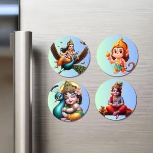 Kartikeya, Hanuman, and Krishna. Fridge Magnets 4 Piece Set | 3 Inch Round Wall Fridge Decor (F22819) Kartikeya, Hanuman, and Krishna. Fridge Magnets 4 Piece Set | 3 Inch Round Wall Fridge Decor (F22819)