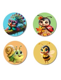 Cat, Squirrel, Koala, and Giraffe. Fridge Magnets 4 Piece Set | 3 Inch Round Wall Fridge Decor (F22859)