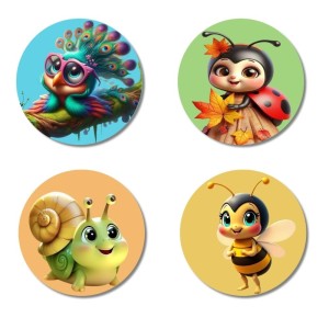 Cat, Squirrel, Koala, and Giraffe. Fridge Magnets 4 Piece Set | 3 Inch Round Wall Fridge Decor (F22859)
