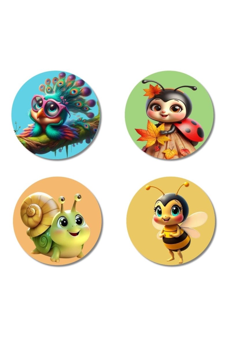 Cat, Squirrel, Koala, and Giraffe. Fridge Magnets 4 Piece Set | 3 Inch Round Wall Fridge Decor (F22859)