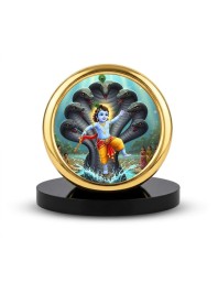 Car Desk/Table Top Lord Krishna Metal Golden Photo Stand 2x2 Inches, Compact & Stylish Spiritual Display for Car, Home & Office (Pack of 1) (F18925)