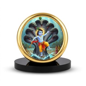Car Desk/Table Top Lord Krishna Metal Golden Photo Stand 2x2 Inches, Compact & Stylish Spiritual Display for Car, Home & Office (Pack of 1) (F18925)