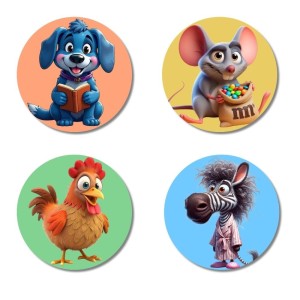 Dog, Mouse, Chicken, and Zebra. Fridge Magnets 4 Piece Set | 3 Inch Round Wall Fridge Decor (F22977) Dog, Mouse, Chicken, and Zebra. Fridge Magnets 4 Piece Set | 3 Inch Round Wall Fridge Decor (F22977)