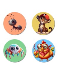 Horse, Raccoon, Bee, and Hippo. Fridge Magnets 4 Piece Set | 3 Inch Round Wall Fridge Decor (F22957)