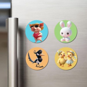 Pig, Rabbit, Magpie, and Ducklings. Fridge Magnets 4 Piece Set | 3 Inch Round Wall Fridge Decor (F22852) Pig, Rabbit, Magpie, and Ducklings. Fridge Magnets 4 Piece Set | 3 Inch Round Wall Fridge Decor (F22852)