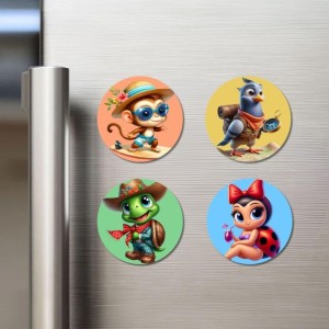 Monkey, Pigeon, Turtle, and Ladybug. Fridge Magnets 4 Piece Set | 3 Inch Round Wall Fridge Decor (F22961) Monkey, Pigeon, Turtle, and Ladybug. Fridge Magnets 4 Piece Set | 3 Inch Round Wall Fridge Decor (F22961)