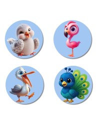 Bird, Flamingo, Pelican, and Peacock. Fridge Magnets 4 Piece Set | 3 Inch Round Wall Fridge Decor (F23085)