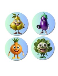 Beetroot, Pear, Radish, Mint Fridge Magnets 4 Piece Set | 3 Inch Round Wall Fridge Decor (F23333)