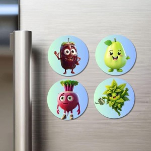 Beetroot, Pear, Radish, Mint Fridge Magnets 4 Piece Set | 3 Inch Round Wall Fridge Decor (F23316)