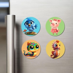 Blue Jay, Pig, Caterpillar, and Seahorse. Fridge Magnets 4 Piece Set | 3 Inch Round Wall Fridge Decor (F22915) Blue Jay, Pig, Caterpillar, and Seahorse. Fridge Magnets 4 Piece Set | 3 Inch Round Wall Fridge Decor (F22915)