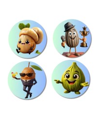 Pomegranate, Bitter Gourd, Cashew, Sapota Fridge Magnets 4 Piece Set | 3 Inch Round Wall Fridge Decor (F23320)