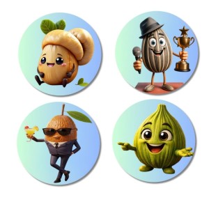 Pomegranate, Bitter Gourd, Cashew, Sapota Fridge Magnets 4 Piece Set | 3 Inch Round Wall Fridge Decor (F23320)