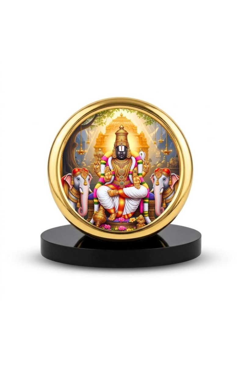 Car Desk/Table Top Lord Venkateswara Metal Golden Photo Stand 2x2 Inches, Compact & Stylish Spiritual Display for Car, Home & Office (Pack of 1) (F18731)
