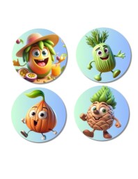 Passion Fruit, Fennel, Onion, Pineapple Fridge Magnets 4 Piece Set | 3 Inch Round Wall Fridge Decor (F23281)