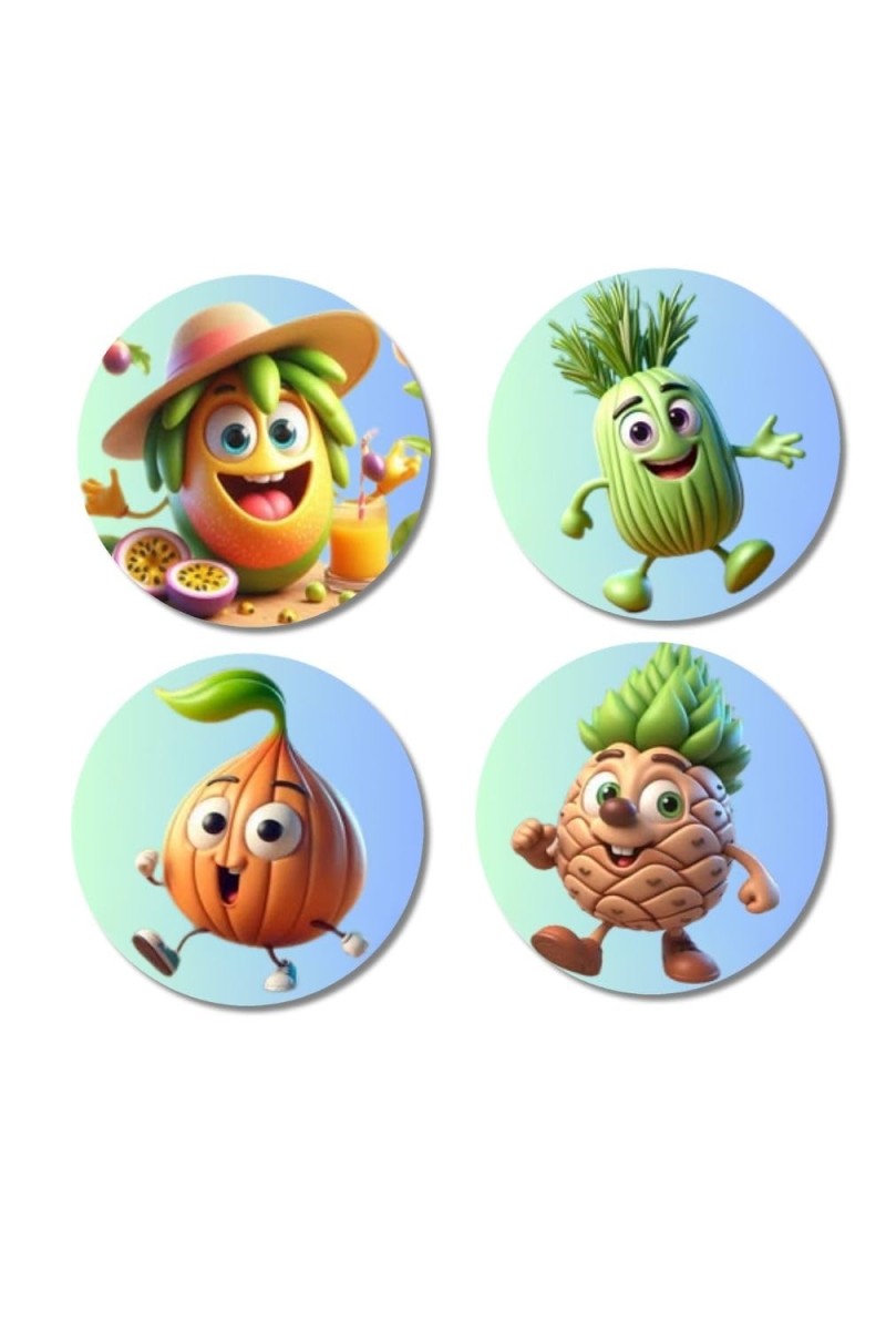 Passion Fruit, Fennel, Onion, Pineapple Fridge Magnets 4 Piece Set | 3 Inch Round Wall Fridge Decor (F23281)