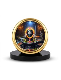 Car Desk/Table Top Shiva Lingam Metal Golden Photo Stand 2x2 Inches, Compact & Stylish Spiritual Display for Car, Home & Office (Pack of 1) (F20717)