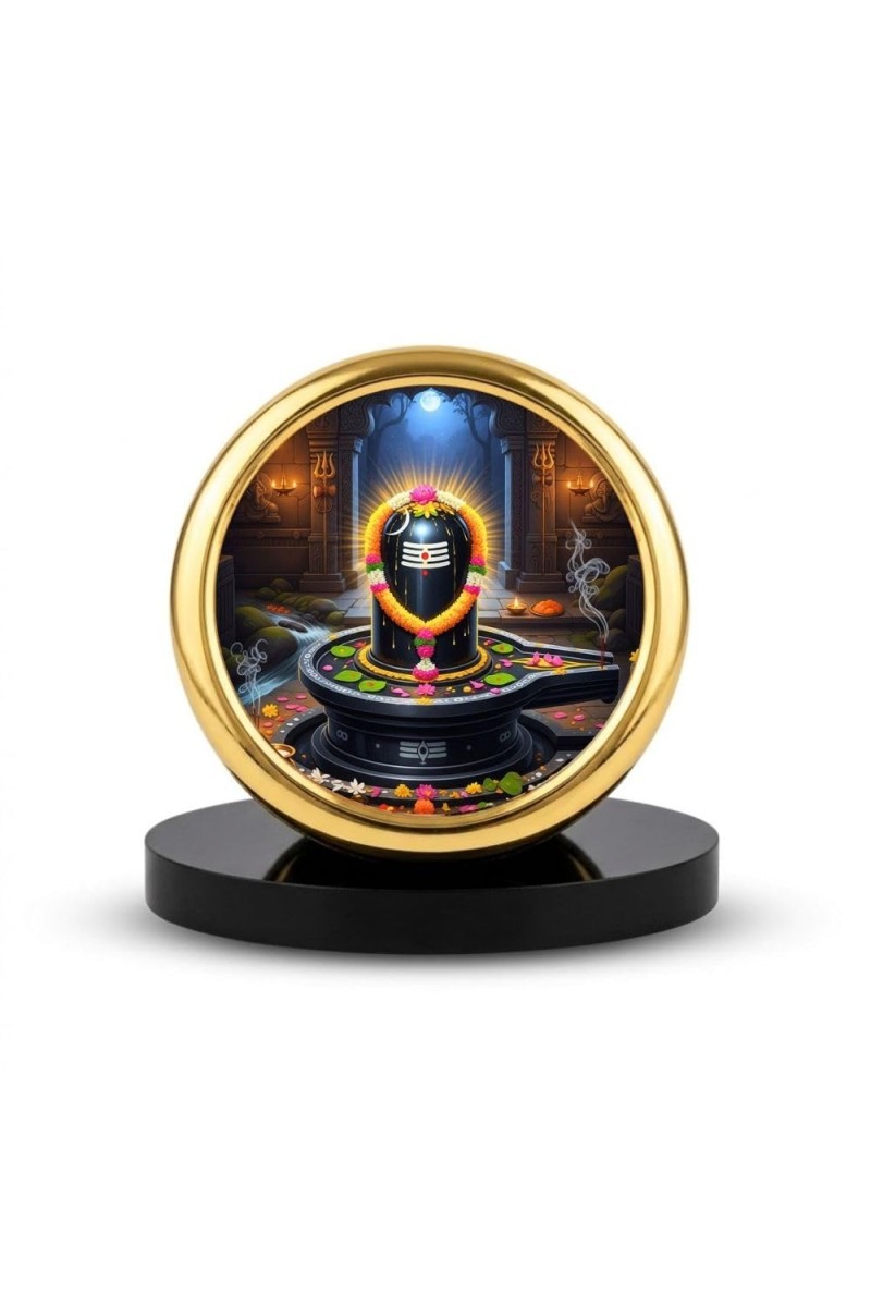 Car Desk/Table Top Shiva Lingam Metal Golden Photo Stand 2x2 Inches, Compact & Stylish Spiritual Display for Car, Home & Office (Pack of 1) (F20717)