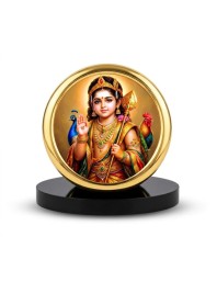 Car Desk/Table Top Lord Murugan Metal Golden Photo Stand 2x2 Inches, Compact & Stylish Spiritual Display for Car, Home & Office (Pack of 1) (F18817)
