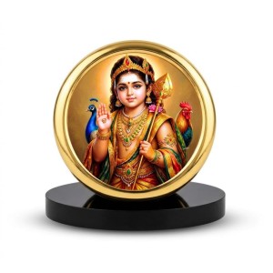 Car Desk/Table Top Lord Murugan Metal Golden Photo Stand 2x2 Inches, Compact & Stylish Spiritual Display for Car, Home & Office (Pack of 1) (F18817)