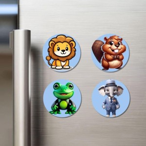 Lion, Beaver, Frog, and Elephant. Fridge Magnets 4 Piece Set | 3 Inch Round Wall Fridge Decor (F23093) Lion, Beaver, Frog, and Elephant. Fridge Magnets 4 Piece Set | 3 Inch Round Wall Fridge Decor (F23093)