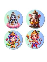 Shiva, Ganesha, Rama, and Hanuman Fridge Magnets 4 Piece Set | 3 Inch Round Wall Fridge Decor (F22792)