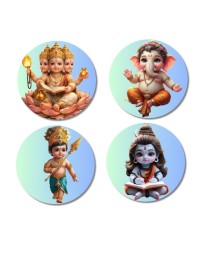 Brahma, Ganesha, Kartikeya, and Shiva. Fridge Magnets 4 Piece Set | 3 Inch Round Wall Fridge Decor (F22810)