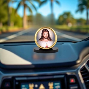 Car Desk/Table Top Lord Jesus Metal Golden Photo Stand 2x2 Inches, Compact & Stylish Spiritual Display for Car, Home & Office (Pack of 1) (F18794)