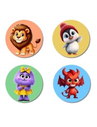 Lion, Penguin, Cat, and Monster. Fridge Magnets 4 Piece Set | 3 Inch Round Wall Fridge Decor (F22969)